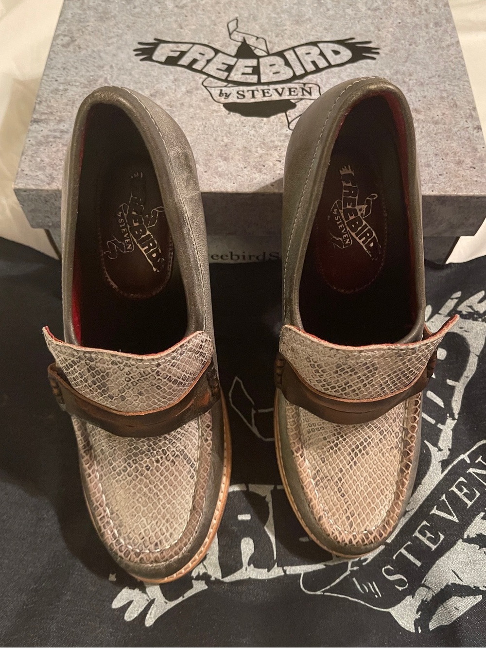 Freebird “Chevelle” (Discontinued) Blue/Beige Multi Snakeskin Heels Sz 8 - NIB - Picture 7 of 9